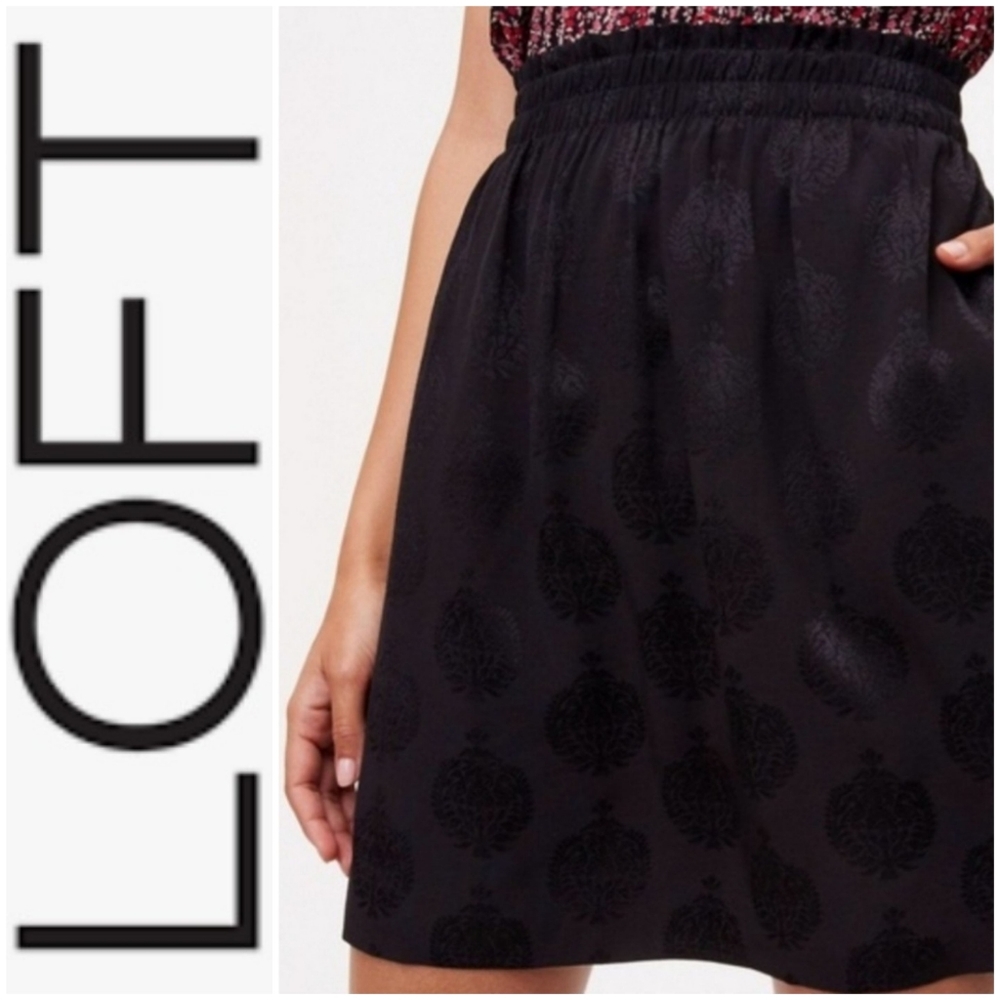 3/$25 Loft Paper Bag Waist Skirt womens size XS jacquard black neutral office